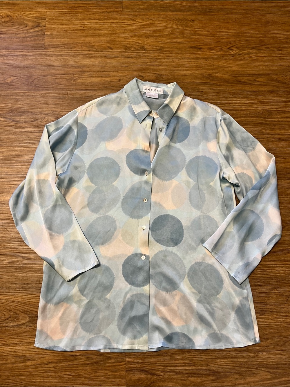 Jaeger London 100% Silk Watercolor Dot Button-Down Blouse Blue US 8 / UK 10